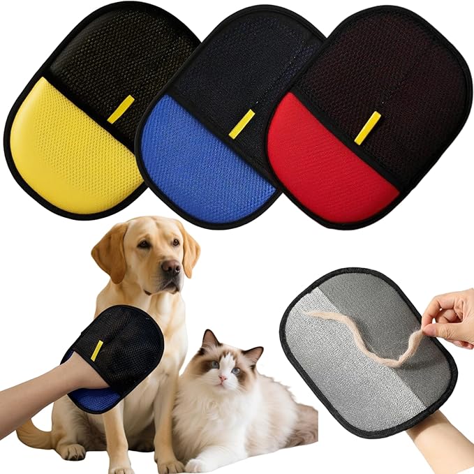 3Pcs Electrostatic Pet Hair Removal Gloves for Cats&Dogs,2025 New Upgraded Reusable Quick De-Shedding Grooming Gloves, Animal Fur Remover Tool for Couch,Carpet,Furniture,Car Seat,Clothing,Curtain-PurrikoPets