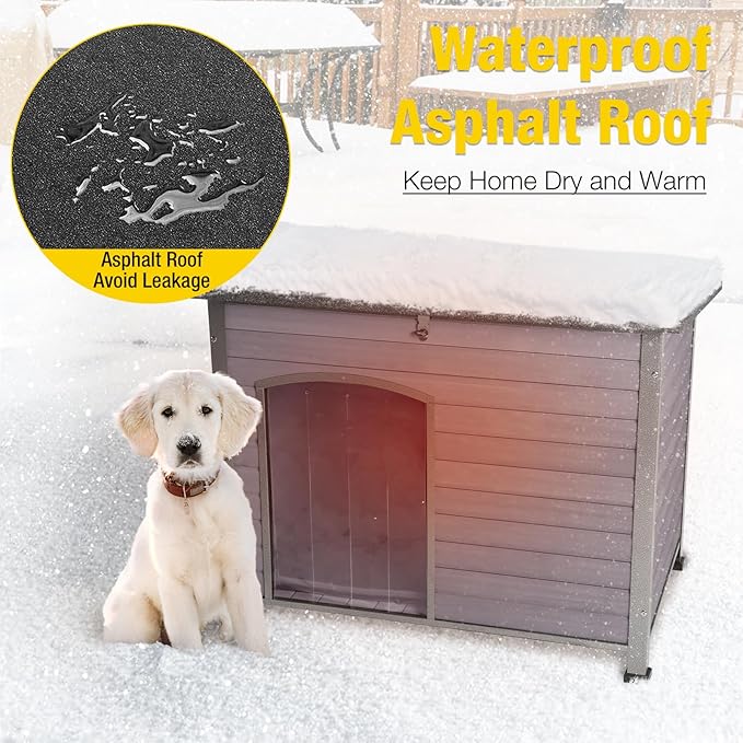 Aivituvin Dog House with Insulated Liner, Outdoor Indoor Weatherproof Dog House for Winter, Suitable for Small & Medium & Large Dogs with Unique All-Around Iron Frame(Grey)-PurrikoPets