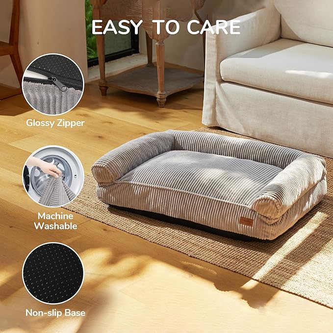 FUKUMARU Cute Dog Bed, Fluffy Dogs Couch with TPU Layer Keeping Lining Dry, Pet Sofa Medium Size Dog Easy to Care, Warm Cat Bed with Removable Zipper Cover, 36inch, Large, Light Grey-PurrikoPets