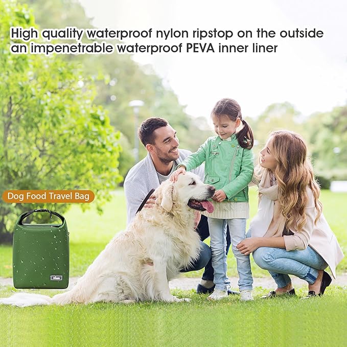 Dog Food Travel Bag,Pet Food Container 20 lb w/2PCS Collapsible Dog Travel Bowls and Zipper Side Pocket(Green, Large)-PurrikoPets