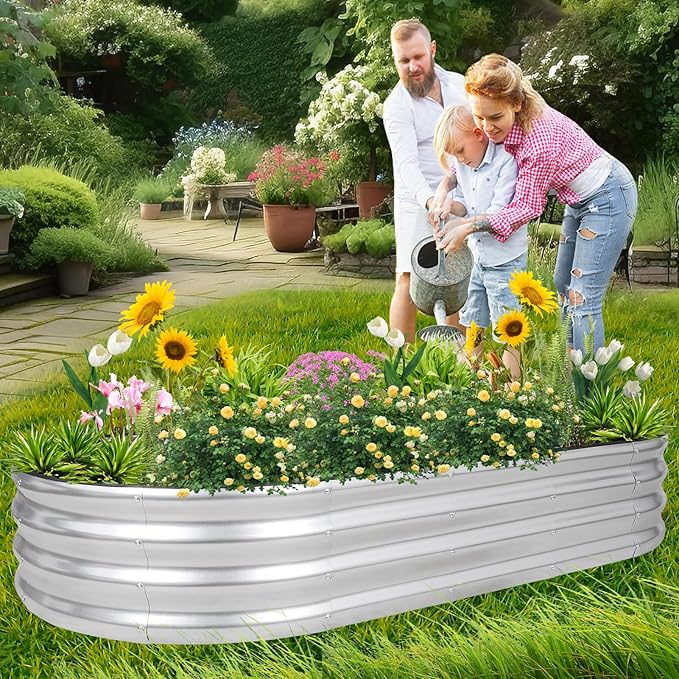 1MORE Galvanized Raised Garden Bed- Planter Garden Boxes Outdoor, Raised Beds for Gardening, 6x3x1ft Metal Garden Bed Kit for Vegetables Flower, Planter Raised Bed with Protective Tape & Tools.Silver-PurrikoPets