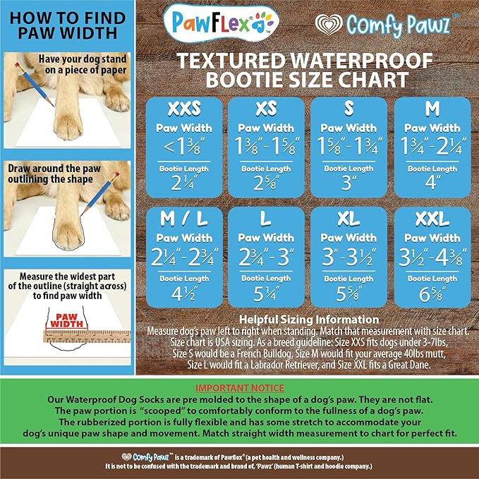 Double Dipped Thick Textured Waterproof Cotton Dog Socks | PawFlex Comfy Pawz Soft Indoor/Outdoor Pet Booties | Non-Slip Silicone Grip at Inner Wrist for No Twisting or Sliding Off| Adjustable Strap-PurrikoPets