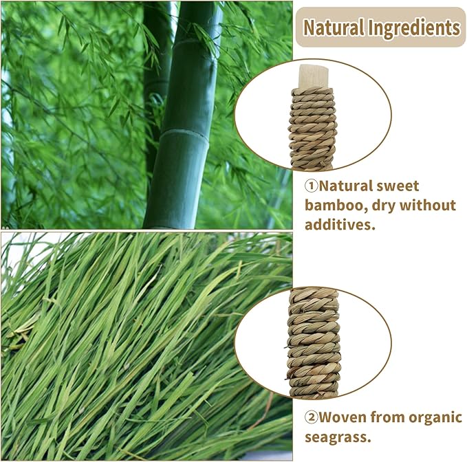 Fhiny 18 PCS Guinea Pig Chew Toys, Natural Seagrass Sweet Bamboo Molar Sticks for Teeth Bunny Chew Toys Cage Accessories for Rabbit Bunny Guinea Pig Chinchilla Hamster-PurrikoPets