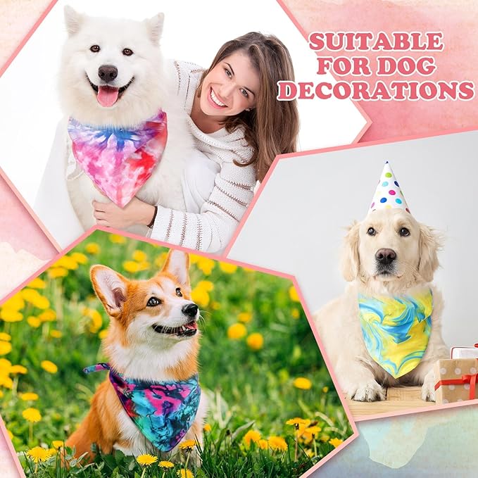 100 Pcs Tie Dye Dog Bandanas Bulk Pet Bibs Colorful Triangle Scarf Pet Bandanas for Medium Large Dogs Holiday Summer Hawaiian Birthday Costume Decor-PurrikoPets