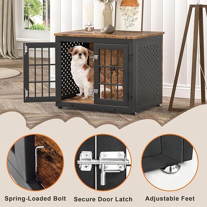 26" Heavy Duty Dog Crate Furniture for Small Dogs, Metal Kennel for High Anxiety Dogs, Chew Proof Pet Cage Indoor, Decorative Dog Kennel End Table-PurrikoPets