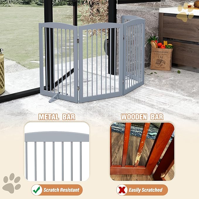 Freestanding Wooden Pet Gate - Foldable Indoor Dog Gate, 80 Inch Wide, 4 Panels, Grey-PurrikoPets