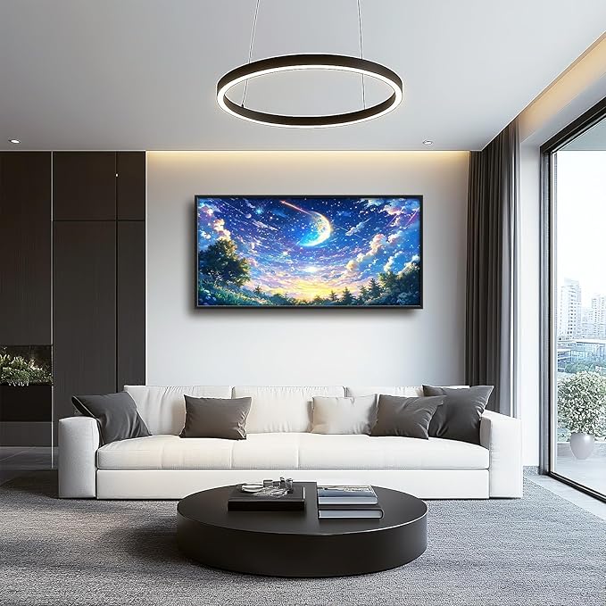 Framed Large Anime Sky Wall Art for Living Room, Oversized Fantasy Night Sky Forest Wall Decor Nature Canvas Painting Modern Artwork Home Decoration for Living Room Bedroom Office 60"x30"-PurrikoPets