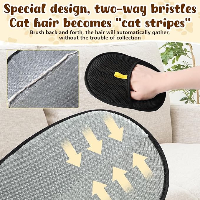 2Pcs Pet Hair Removal Glove, New Upgrade Efficient Grooming Gloves for Pet Hair,Cat Grooming Gloves for Hair Removal,Versatile Reusable Electrostatic Pet Hair Remover Glove-PurrikoPets