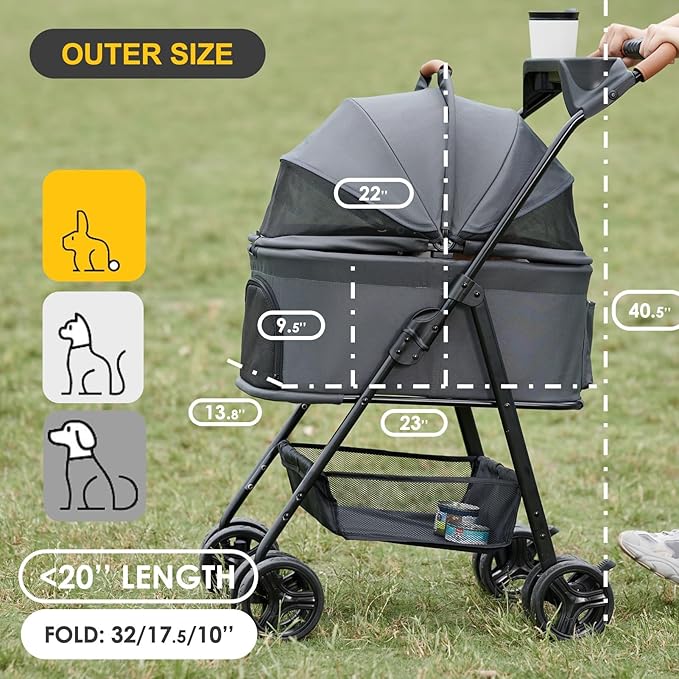 3 in 1 Pet Stroller with Removable Carrier, Folding Stroller for Small/Medium Dogs and Cats, Waterproof, All-Terrain, with Sun Shades, Car Seat-PurrikoPets