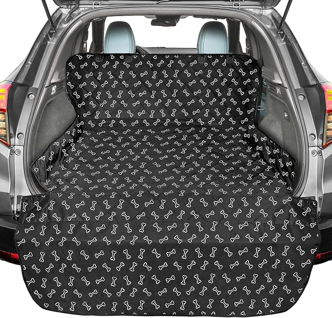 F-color SUV Cargo Liner for Dogs, Water Resistant Pet Cargo Cover Dog Seat Cover Mat for SUVs Sedans Vans with Bumper Flap Protector, Non-Slip, Large Size Universal Fit, Bone-PurrikoPets