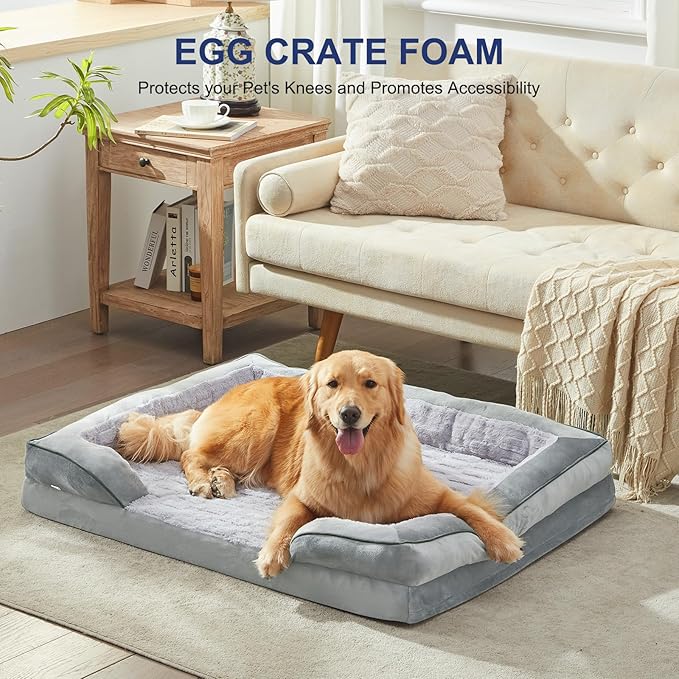 FURTIME Orthopedic Dog Bed for Extra Large Dogs - XL Washable Dog Sofa Bed Large, Supportive Foam Pet Couch Bed with Removable Washable Cover, Waterproof Lining and Nonskid Bottom, Light Grey-PurrikoPets