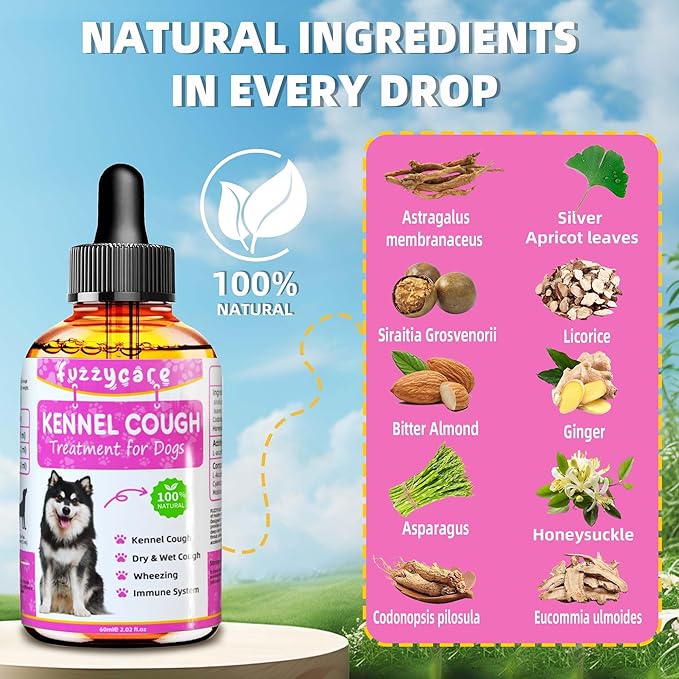 2 Pack Dog Cough Treatment，Natural Kennel Cough Medicine for Dogs,Effective Kennel Cough Treatment and Allergy Relief, Herbal Drops for All Breeds & Sizes, Soothing Dog Cough Medicine-PurrikoPets