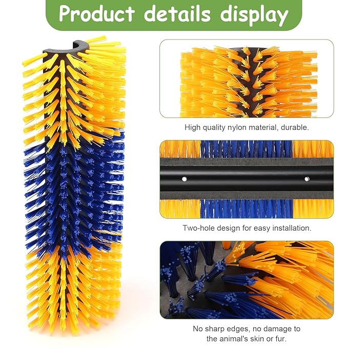 2PCS Livestock Scratching Brush, 17.5 x 7.8 Inch Goat Brushes for Grooming, Horse Brushes for Shedding, Livestock Brush with 8 Screws Great for Horse, Elk, Cattle, Pig, Sheep（Yellow）-PurrikoPets
