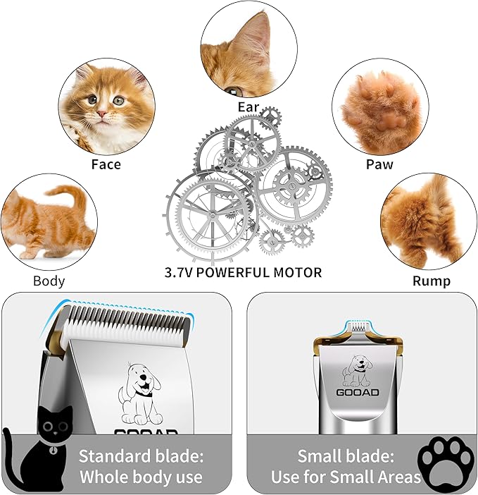 Goood Cat Clippers for Matted Hair - Cordless Cat Shaver, Low Noise Paw Trimmer, Quiet Pet Hair Clippers (Silver)-PurrikoPets