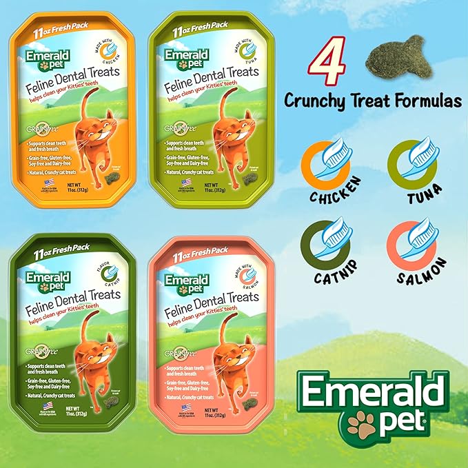 Feline Dental Treats — Tasty and Crunchy Cat Dental Treats Grain Free — Natural Dental Treats to Clean Cat Teeth, Freshen Cat Breath, and Reduce Plaque and Tartar Buildup — Salmon Treats, 11 oz-PurrikoPets