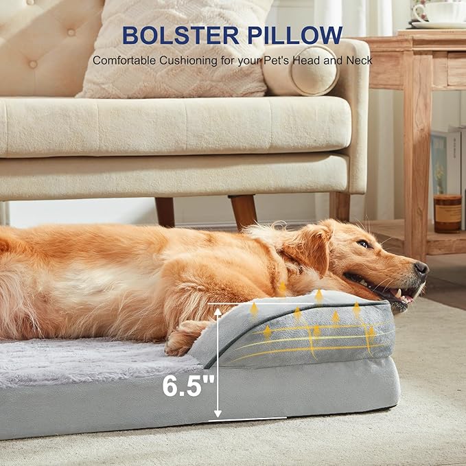 FURTIME Orthopedic Dog Bed for Medium Dogs - Washable Dog Sofa Beds Medium, Supportive Foam Pet Couch Bed with Removable Washable Cover, Waterproof Lining and Nonskid Bottom, Light Grey-PurrikoPets