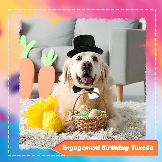 4 Pcs Pet Formal Halloween Costume Accessories Dog Wedding Bow Tie Top Hat Puppy Gentleman Costume for Small Medium Dogs Cats Halloween Party-PurrikoPets