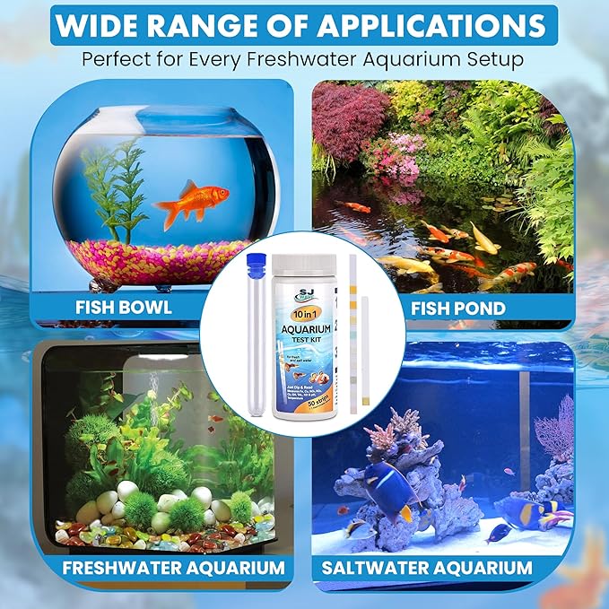 11 in 1 - Aquarium Test Strips | 950 Tests - 150 Strips | Fish Tank Aquariums Water Test Kit & ebook | Aquarium Thermometer | Fish Tank Water Testing Kit Includes 50 Ammonia Strips | Versatile Usage-PurrikoPets