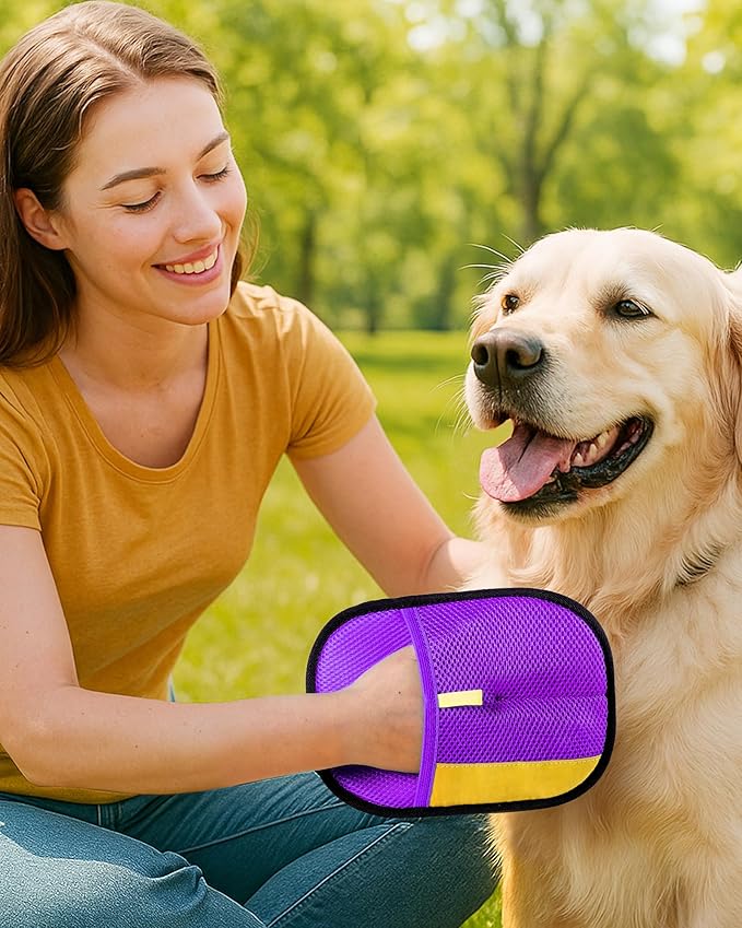 2025 Thickened Electrostatic Pet Hair Removal Gloves (2 Pcs) - Reusable Strong Grooming Gloves for Cats & Dogs, Hair Remover for Couch, Furniture, Carpet, Car Seats & Clothing (Purple)-PurrikoPets