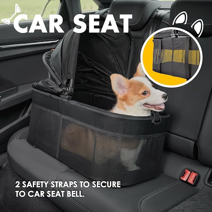 3 in 1 Pet Stroller with Removable Carrier, Folding Stroller for Small/Medium Dogs and Cats, Waterproof, All-Terrain, with Sun Shades, Car Seat-PurrikoPets