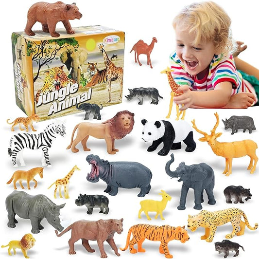 24Pcs Safari & Zoo Animals Figures, Realistic Plastic Animal Toys Set for Kids 1 2 3, Lion, Elephant, Perfect for Play, Education, Baby Shower Decor,Party Supplies Cake Topper-PurrikoPets