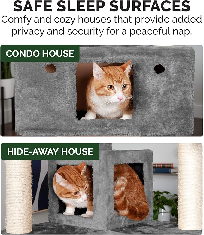 Furhaven 69.3" Tall Cat Tree for Indoor Cats, Ft. Sisal Scratching Posts, 2x Cat Condos, & Toys - Tiger Tough Double Decker Interactive Playground Tower - Silver Gray, One Size-PurrikoPets