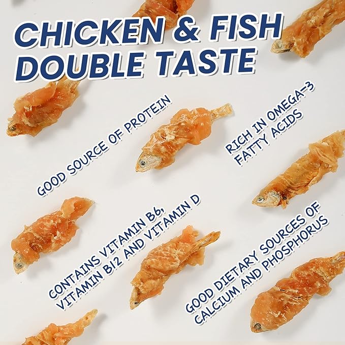 Dog Treats Chicken & Fish, High in Protein and Omega-3, for Large Small Dogs, 10.5 oz-PurrikoPets