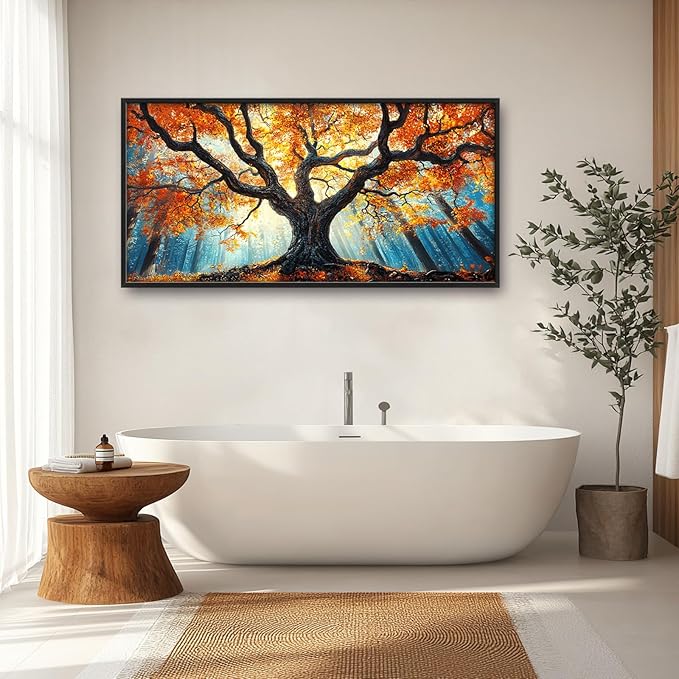 Extra Large Tree of Life Framed Wall Art for Living Room,Fall Autumn Forest Sunrise Landscape Pictures Wall Decor,Nature Canvas Print Painting Modern Artwork Bedroom Office Bathroom 60L" x 30W"-PurrikoPets