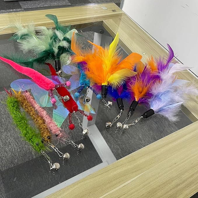 AcceLeah Cat Worm Toy Refills - Assorted Teaser Wand Toys with Bell (11 Pcs)-PurrikoPets