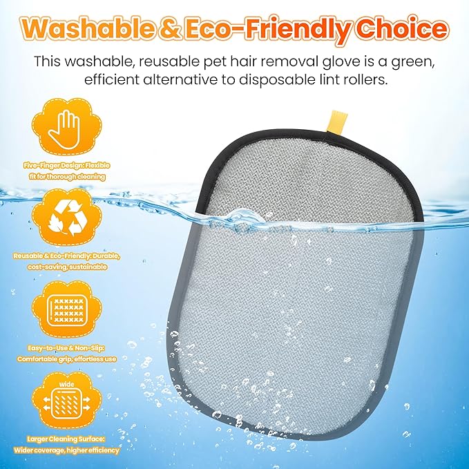 2 Pcs Pet Hair Removal Glove for Cats Dogs, 2025 Upgraded Five-Finger Electrostatic Glove for Deshedding Grooming, Reusable Washable Hair Remover for Furniture Couch Car Seat Carpet Bedding-PurrikoPets