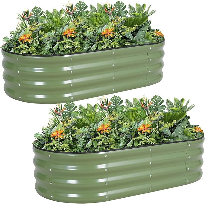 G GOOD GAIN Galvanized Metal Raised Garden Bed Kit - 4x2x1FT Outdoor Planter Box with Safety Edging and Gloves for Vegetables, Fruits, Flowers(Oliver Green, 2PC)-PurrikoPets