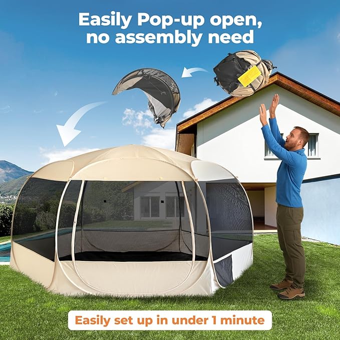 EighteenTek XXLarge Popup Portable Dog Houses, 10'x4.8'H Assembly-Free Gazebo-Style Dog Cot Cat Playpen Screen Pet Tent Sun Shade Shelter Dog Bed with Canopy for Outdoor Anti-Bugs with Leakproof Floor-PurrikoPets