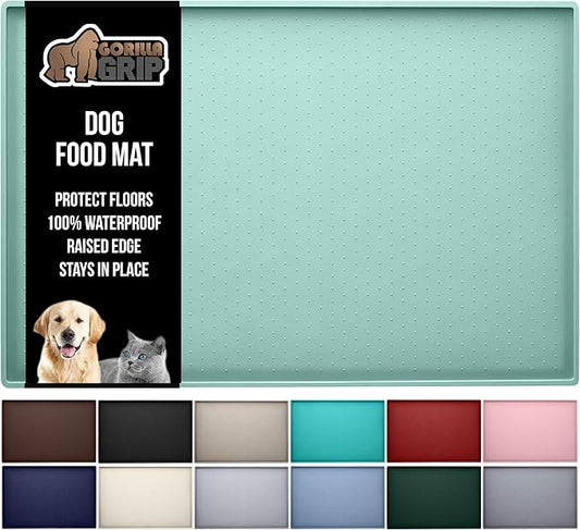 GORILLA GRIP 100% Waterproof Raised Edge BPA Free Silicone Pet Feeding Mat, Dog Cat Food Mats Contain Spills Protects Floors, Placemats for Cats and Dogs Water Bowl, Pets Accessories 28x18 Mint-PurrikoPets