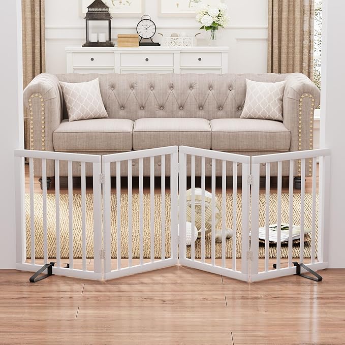 37-74" Wide Dog Gate 4 Panel Dog Gates for Stair Doorways House Indoor Freestanding Pet Gates for Dogs, Doogie Puppy Fences-PurrikoPets