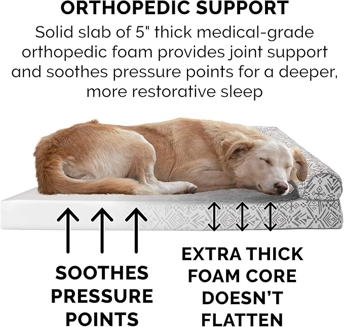 Furhaven Orthopedic Dog Bed for Large Dogs w/ Removable Bolsters & Washable Cover, For Dogs Up to 125 lbs - Plush & Southwest Kilim Woven Decor Sofa - Boulder Gray, Jumbo Plus/XXL-PurrikoPets