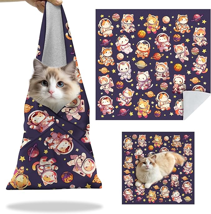 27.6" Cat Grooming Wrap, Self Adhesive Cat Wrap for Cutting Nails, Anti-Escape Calming Cat Swaddle Wrap for Medicine Ear Cleaning, Anti-Scratch Cats Burrito Restraint Blanket, Practical Pet Tool-PurrikoPets