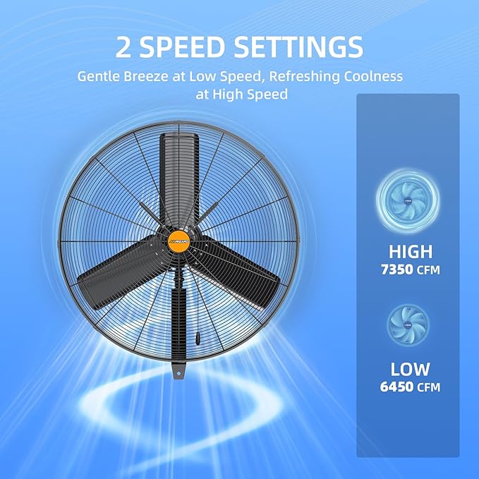 24 inch Outdoor Oscillating Wall Mounted Fan, High Velocity IPX4 Waterproof 7600 CFM Industrial Metal Wall Fan, 2 Speed, Adjustable Tilt, for Greenhouse, Patio, Garage, Workshop-PurrikoPets