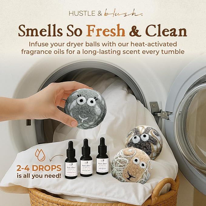 Fluff Ewes Wool Dryer Balls 6 Pack Premium New Zealand Wool Laundry Balls for Dryer, No Static Dryer Balls Laundry Reusable, XL Wool Dryer Balls Cute, Baby Dryer Balls for Dryers - Classic-PurrikoPets