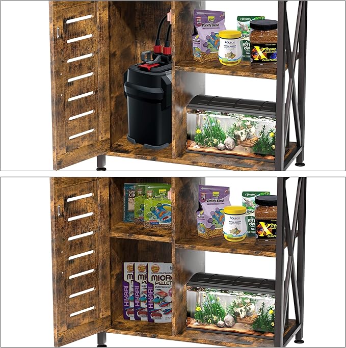 20-29 Gallon Fish Tank Stand, Aquarium Stand with Cabinet Accessories Storage, Heavy Duty Metal Frame, 31.49" L*15.74" W Tabletop, 330LBS Capacity, Rustic Brown PG07YGN-PurrikoPets