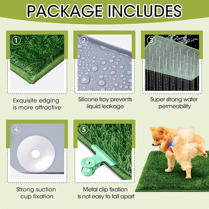 Dog Potty for Indoor or Porch with Foldable Silicone Stand Tray Large, 35 x 25 Inch Dog Grass Pad for Puppy Training, Reusable Artificial Grass Pee Pad, Indoor Outdoor Pet Toilet for Small Medium Dogs-PurrikoPets