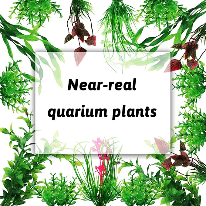 Fish Tank Accessories Aquarium Decorations Rock Plants, 20pcs Green Fish Tank Decorations Plants and Cave Rock Decoration Decor Set, Fish Tank Decor, Aquarium Decor Plastic Plants-PurrikoPets