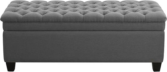 51" Fabric Storage Ottoman Bench, Upholstered Rectangle End of Bed Storage Ottoman Tufted Living Room Bedroom Bench with Safety Hinge, Solid Wood Legs, Loads 500 lb(Dark Grey)-PurrikoPets
