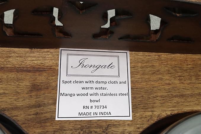 Elevated Pet Feeder for Dogs and Cats - Scroll Carved Wood Raised Dog Bowl Stand - Pet Feeding Stand with Two Steel Bowls - Raised Dog Bowl for Food and Water - Pet Feeding Station -17x11x4- IRONGATE-PurrikoPets