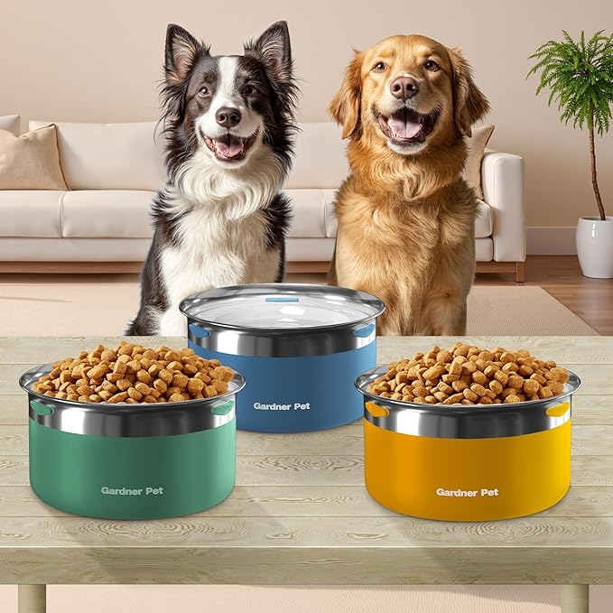 Gardner Pet Dog Bowls 1 Gallon (3.85L) Stainless Steel No Spill Dog Water Bowl, Slow Water Feeder Metal Bowls, Spill Proof Water Dispenser for Large Dogs, Promotes Healthy Hydration-PurrikoPets