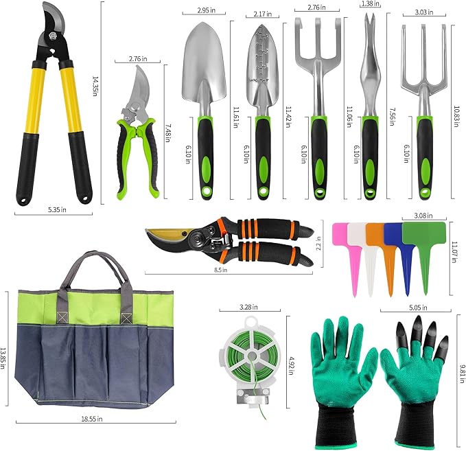 Gardening Tools – 42 Piece Premium Gardening Tool Set,Heavy Duty Hand Tools with Fashion Garden Tools Organizer Handbag,Rust-Proof Gardening Tool Kit, Ideal Gardening Gifts for All (Green/Grey)-PurrikoPets
