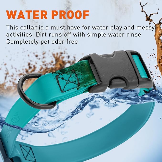 Dogline Biothane Waterproof Dog Collar with Quick Release Buckle Strong Coated Nylon Webbing with Odor- Proof for Easy Care Easy to Clean Fits Small Medium or Large Dogs, Teal 3/4" W 12-19" L-PurrikoPets