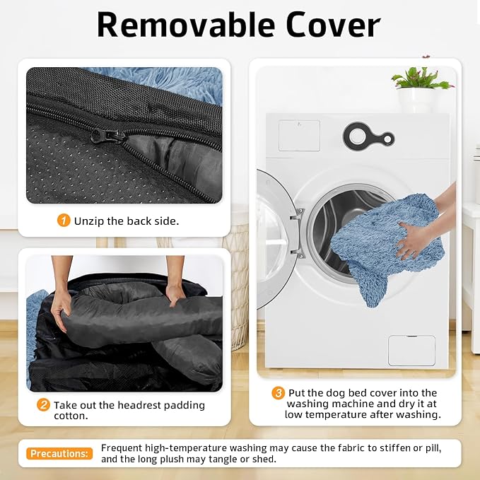 GGIB Calming Dog Bed Fluffy Plush Dog Mat for Furniture Protector with Removable Washable Cover for Large Medium Small Dogs and Cats (Large, Navy)-PurrikoPets