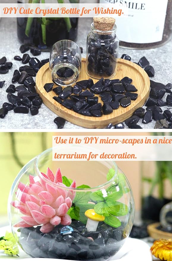 1lb Obsidian Aquarium Gravel Rocks Natural Tumbled Healing Crystal Chips Bulk Gemstones Tumbled Crushed Stones for Fountain Vase Filler Planters Decorative Fish Tank Potted Reiki Energy Balancing-PurrikoPets