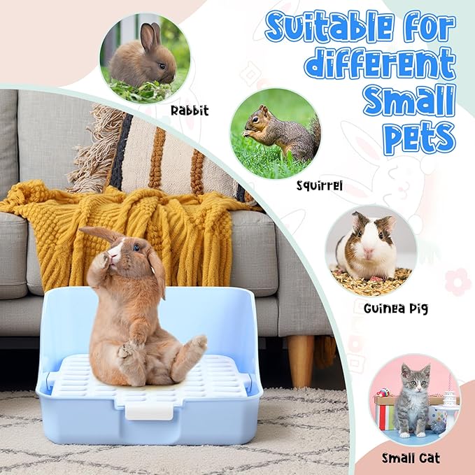 15 Pcs Rabbit Starter Kit Small Rabbit Litter Box Animal Grooming Kit Bunny Toys Bowl Blankets with Cleaning Set for Guinea Pig Accessories(Candy Blue)-PurrikoPets