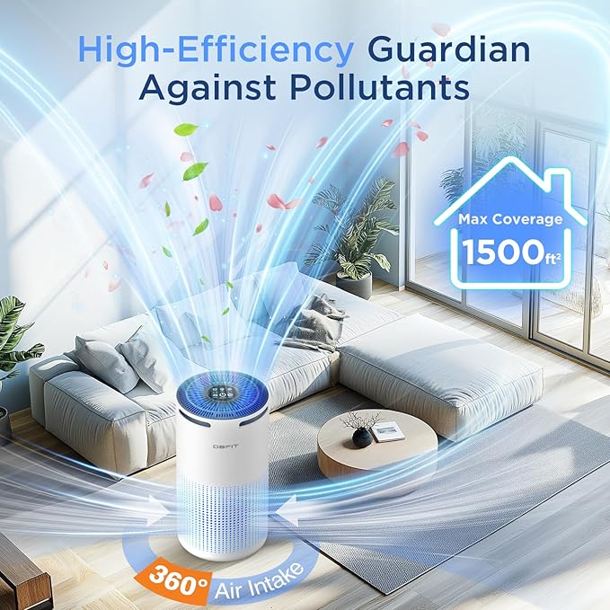 Air Purifiers for Home Large Room Up to 1500ft² with Aromatherapy, DBFIT H13 HEPA Air Purifier Air Cleaner for Smoke Pollen Dust Pet Hair Dander Odor, Portable Air Purifier with Timer (White)-PurrikoPets